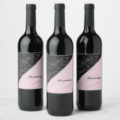 Chic Elegant Black Pink Marble Specialized Wijn Etiket (Flessen)