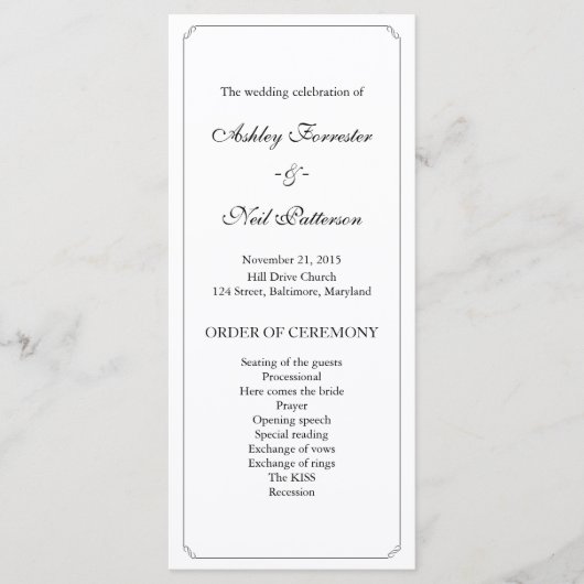 Chic Elegant Black White Wedding Programme (Devant)