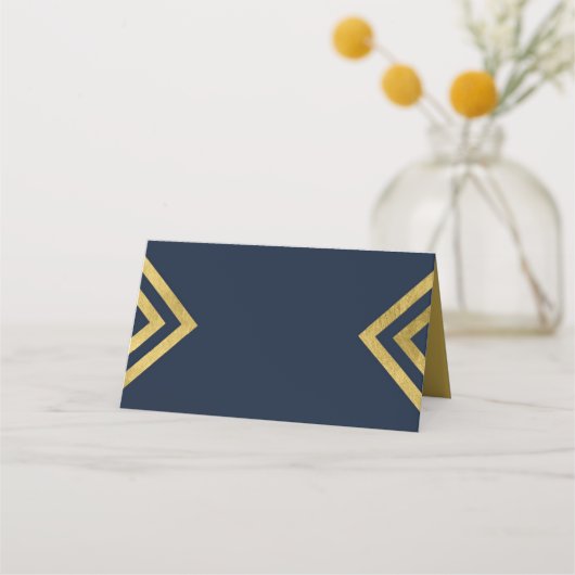 Chic Elegant Blauw en Faux Goud Geometrisch (Voorkant)
