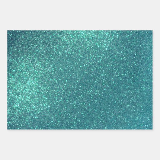 Chic Elegant Blauwgroen Blue Sparkly Glitter Inpakpapier Vel (Voorkant)