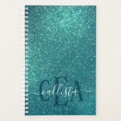 Chic Elegant Blauwgroen Blue Sparkly Glitter Monog Planner (Voorkant)