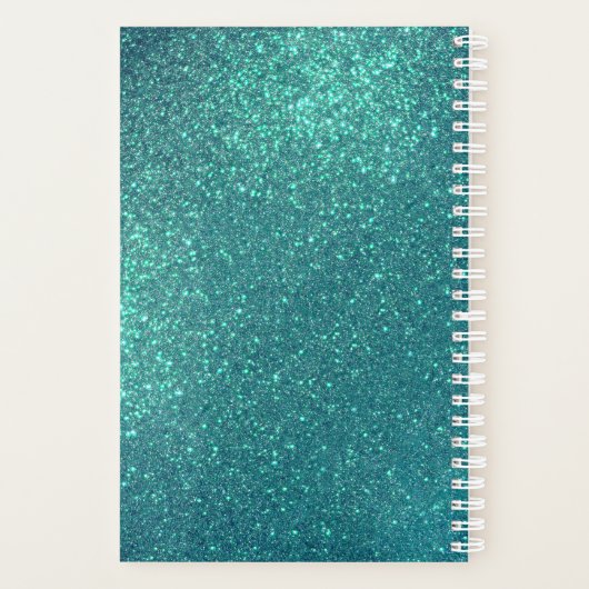Chic Elegant Blauwgroen Blue Sparkly Glitter Monog Planner (Achterkant)