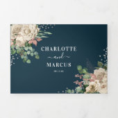 Chic Elegant Blush Florals & Navy Tri-Fold Mariage (Page de couverture)