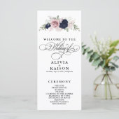 Chic Elegant Blush Navy Blue Wedding Programme (Debout devant)