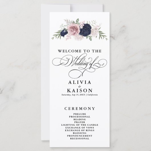Chic Elegant Blush Navy Blue Wedding Programme (Devant)