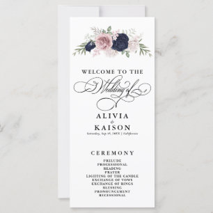 Chic Elegant Blush Navy Blue Wedding Programme