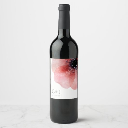 Chic Elegant Blush Poppy Monogram Weddenschap Wijn Etiket (Voorkant)