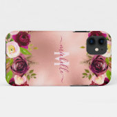 Chic Elegant Bourgogne Blush Roze Bloemen Naam Case-Mate iPhone Case (Achterkant (horizontaal))
