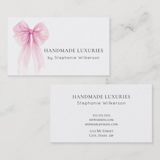 Chic Elegant Carte de visite Bow Rose (Devant / Derrière)