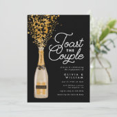 Chic Elegant Champagne Toast Gold Engagement Kaart (Staand voorkant)