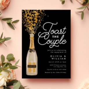 Chic Elegant Champagne Toast Gold Engagement Kaart