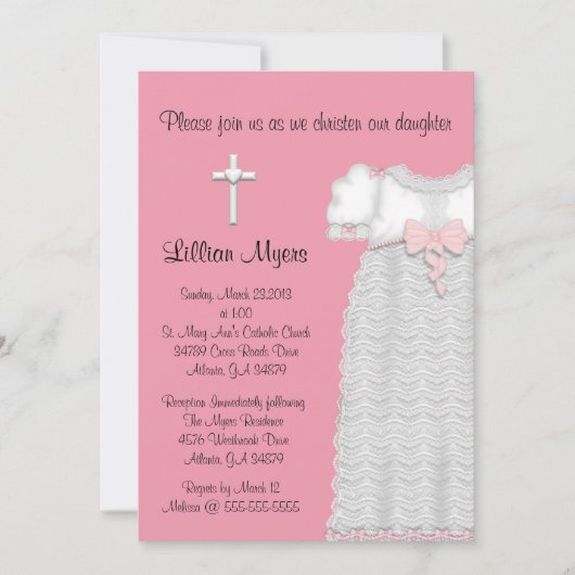 Chic Elegant Cross & Dress Baptism/Christening Kaart (Voorkant)