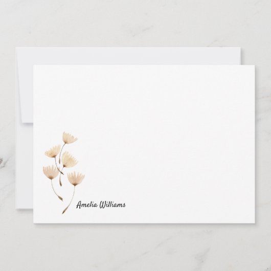 Chic Elegant Dandelion Floral Name Script Cute Notitiekaartje (Voorkant)