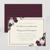Chic Elegant Diep Paarse & Ivoor Bloemen Huwelijk Uitnodiging Briefkaart (Voorkant / Achterkant)