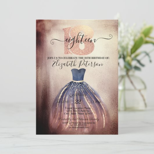 Chic Elegant Dress 18th Birthday Party Kaart (Staand voorkant)