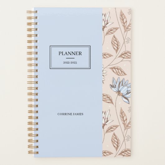 Chic Elegant Dusty Blue Blush Pink Floral Patroon Planner (Voorkant)