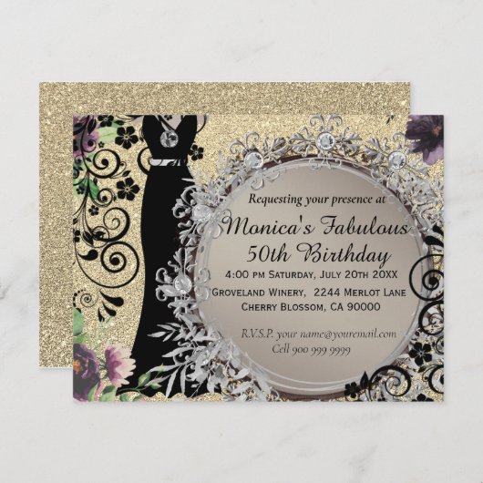 Chic Elegant Fabulous 50th Birthday Aankondiging (Voorkant / Achterkant)