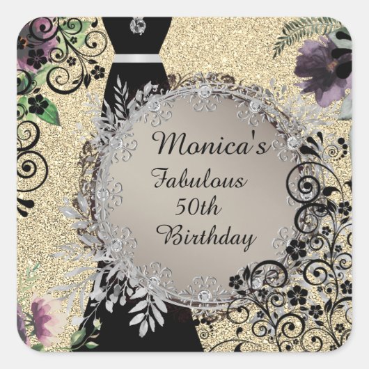 Chic Elegant Fabulous 50th Birthday Vierkante Sticker (Voorkant)