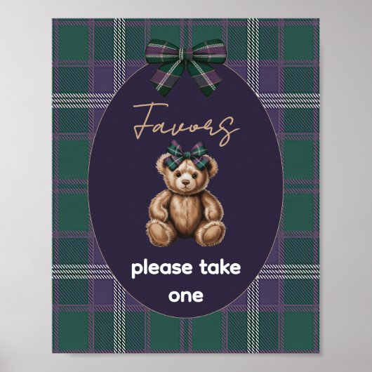 Chic Elegant Fancy Bear Favor Sign Poster (Voorkant)