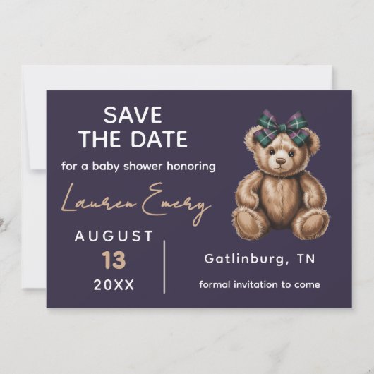 Chic Elegant Fancy Bear Save The Date Kaart (Voorkant)