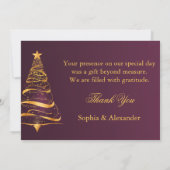 Chic élégant Gold Christmas Tree Merci Mariage (Dos)