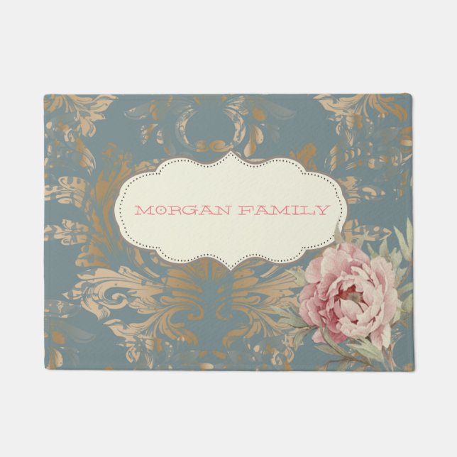 Chic Elegant Gold Damask Rozen Deurmat (Voorkant)