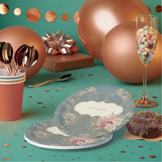 Chic Elegant Gold Damask Rozen Papieren Bordje (Multi)