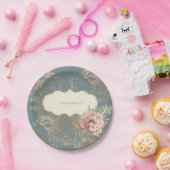 Chic Elegant Gold Damask Rozen Papieren Bordje (Feest)