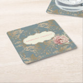 Chic Elegant Gold Damask Rozen Vierkante Kartonnen Onderzetter (Schuin)