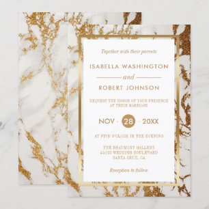 Chic Elegant Gold & White Marble Modern Wedding Kaart