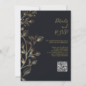 Chic Elegant Golden Floral Wedding QR Code Kaart (Achterkant)