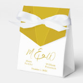 Chic Elegant Goud en Wit Bruid en Bruidegom Namen Bedankdoosjes (Voorkant Zijde)