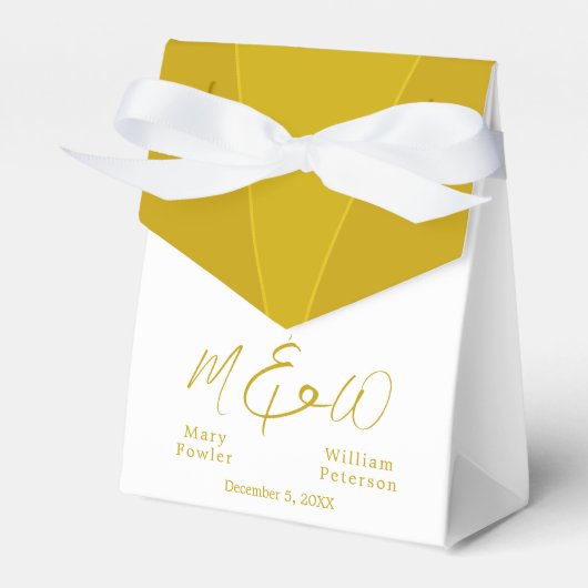 Chic Elegant Goud en Wit Bruid en Bruidegom Namen Bedankdoosjes (Voorkant Zijde)