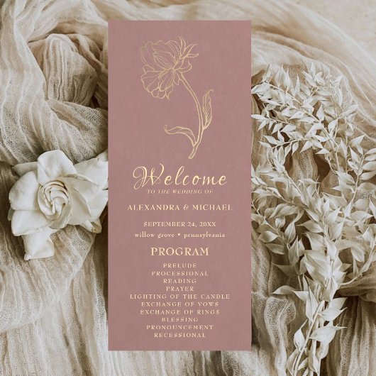 Chic Elegant Gouden Bloem Typografie Huwelijk Programma