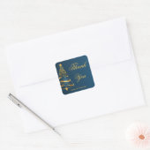 Chic Elegant Gouden Kerstboom Dank u bruiloft Vierkante Sticker (Envelop)