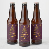 Chic Elegant Gouden Kerstboom Monogram Huwelijk Bier Etiket (Flessen)
