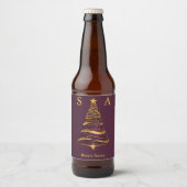 Chic Elegant Gouden Kerstboom Monogram Huwelijk Bier Etiket (Voorkant)