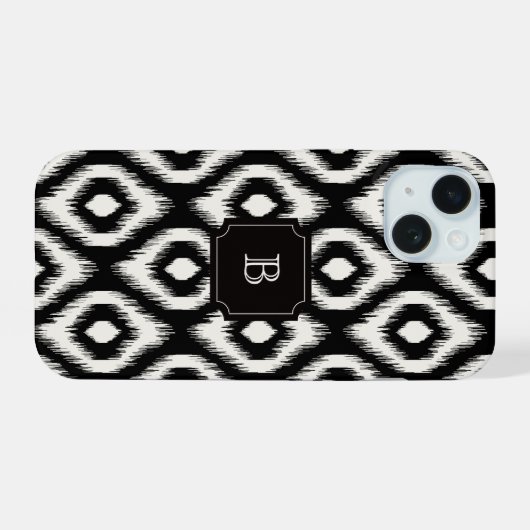 Chic Élégant Ikat Monogramme Diamant Noir Ivoire (Verso Horizontal)