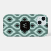 Chic Élégant Ikat Monogramme Diamant Noir Menthe (Verso Horizontal)