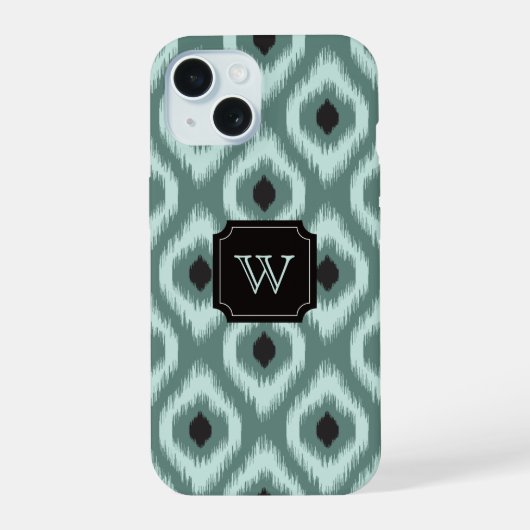 Chic Élégant Ikat Monogramme Diamant Noir Menthe (Verso)