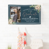 Chic Elegant Ivory & Blush Floral Photo Afstuderen Spandoek (Insitu)