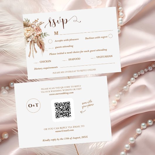 Chic élégant mariage floral RSVP QR carte de code