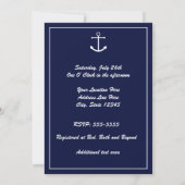 Chic Elegant Marine Bleu Blanc Nautique Invitation (Dos)