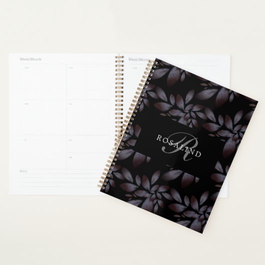 Chic Elegant Matte Floral Pattern Monogramed Planner (Display)