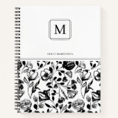 Chic Elegant Monogram Black White Flower Pattern Notitieboek (Voorkant)