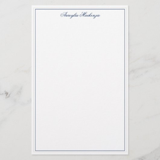 Chic Elegant Navy Blue Briefpapier (Voorkant)