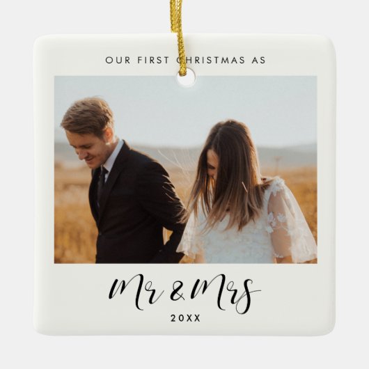 Chic elegant ons eerste kerstfeest als de heer & m keramisch ornament (Voorkant)