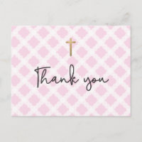 Chic Elegant Pink Faux Gold Cross First Commune