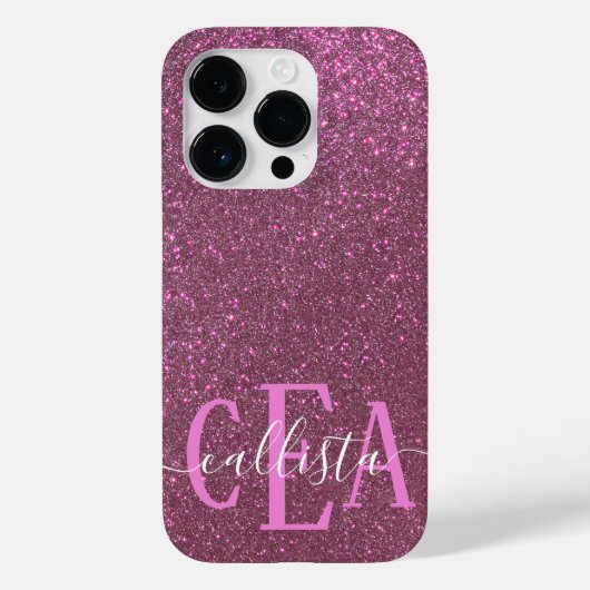 Chic Elegant Plum Paars Sparkly Glitter Monogram Case-Mate iPhone Case (Achterkant)