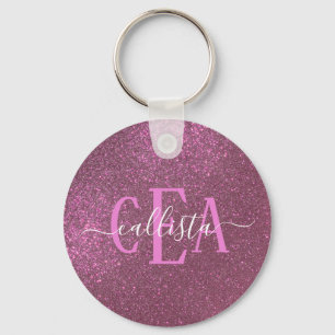 Chic Elegant Plum Paars Sparkly Glitter Monogram Sleutelhanger